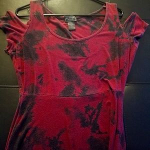 Maroon and black cold shoulder dress